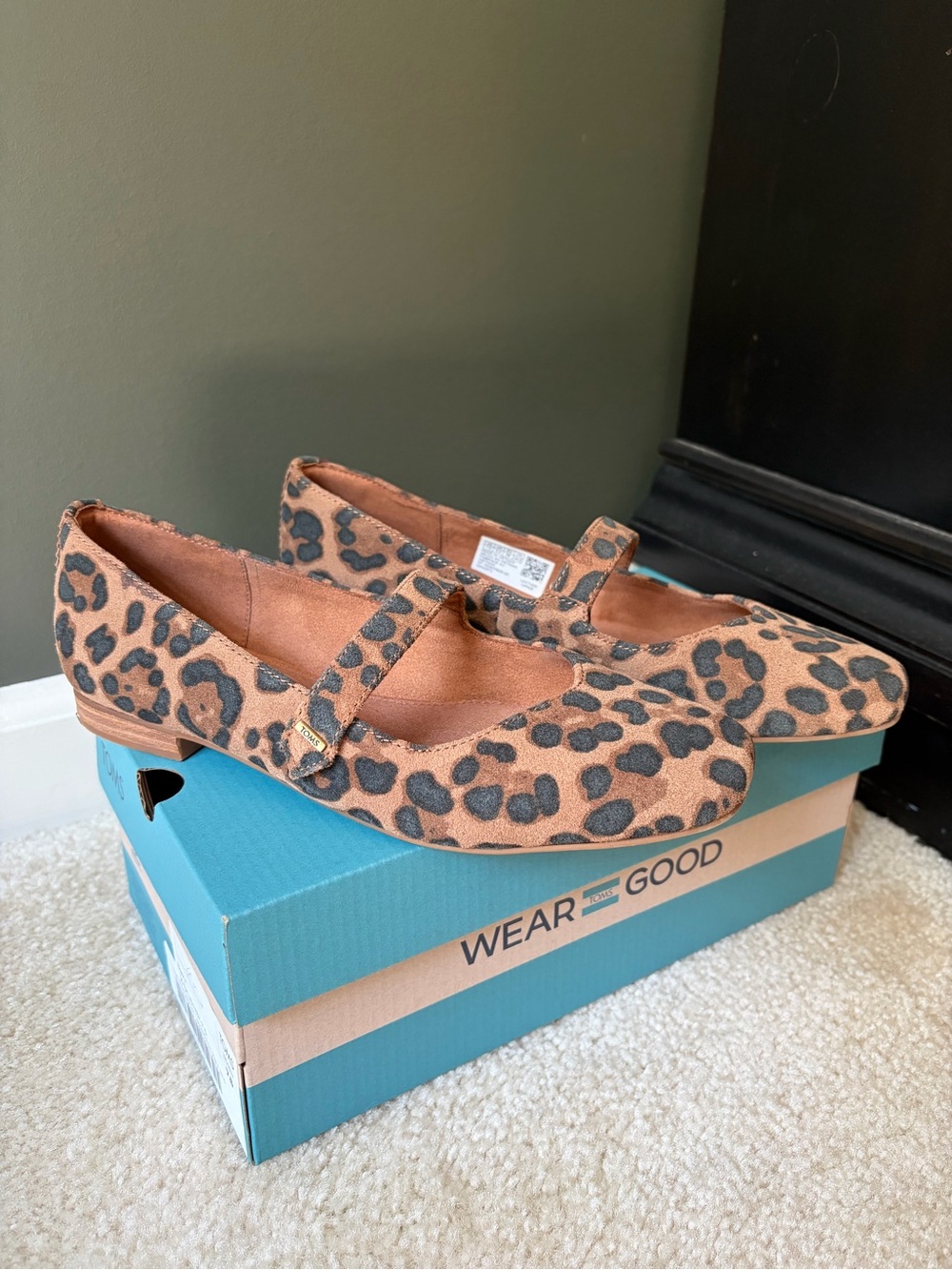 Toms Bianca Leopard Print Mary Jane Flats - Brown